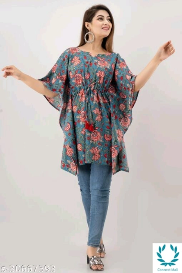 Alisha Refined Kaftan Kurtis - S (Bust Size: 36 in), Cotton, Printed, Pack of: 1